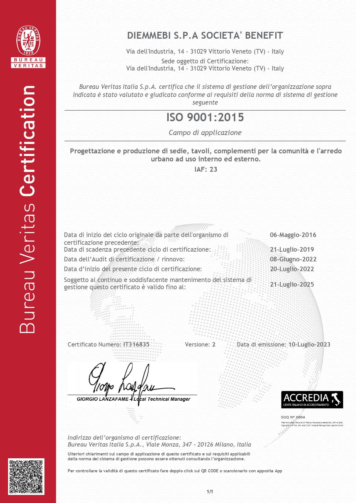 Certificato ISO 9001-2015